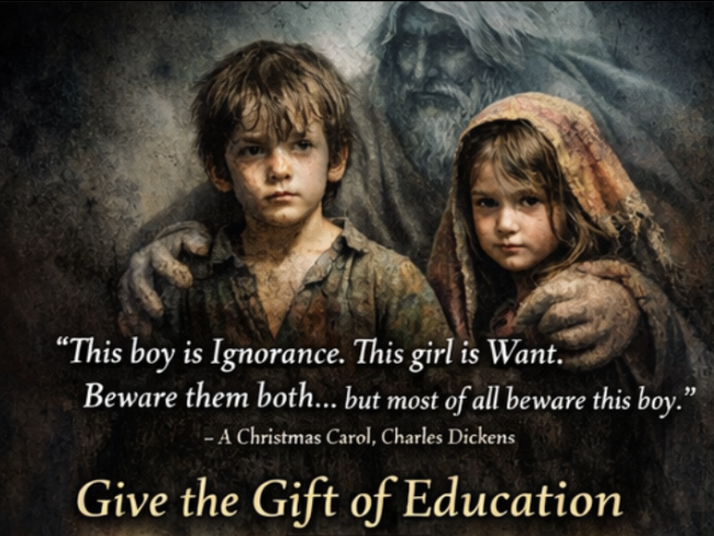 Ignorance and Want from A Christmas Carol. Let's help eliminate poverty through education.